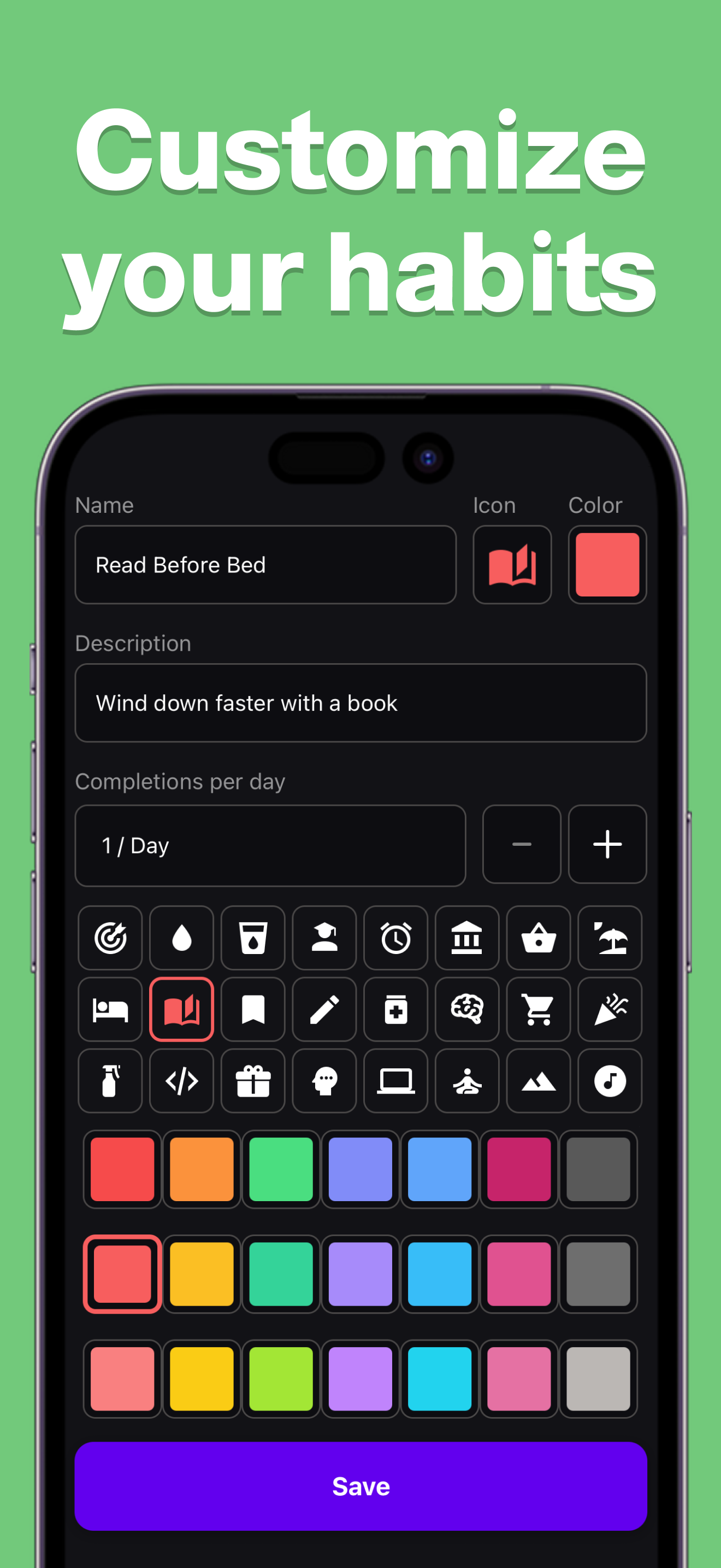 Habitee widgets screen